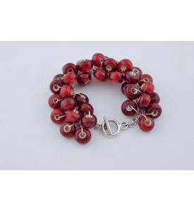 Adzo Designs Jungle bracelet with a vine of red indian glass beads with silver plated finish